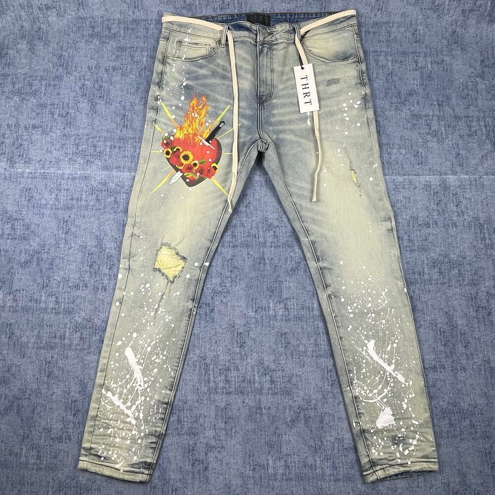 THRT Men’s Graphic Skinny Jeans – Size 40